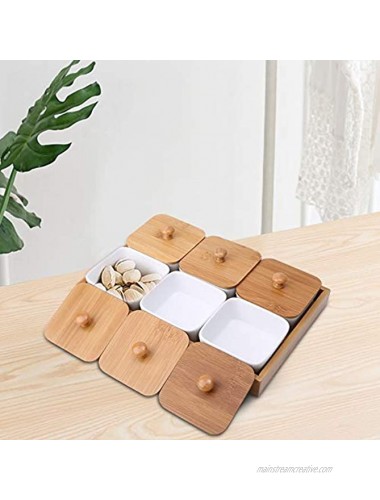 Appetizer Serving Plate Ceramic Appetizer Serving Plate with Bamboo Tray Cover for Fruits Nuts Desserts6-Compartment