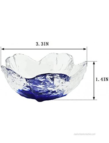Beautyflier Pack of 4 Glass Sakura Plates Soy Sauce Dishes Plates Serving Saucers Bowl for Sushi Appetizer Snack Dinnerware Set Cherry BlossomClear+Blue