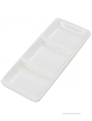 BESTonZON White Ceramic Serving Platter 3 Compartment Appetizer Serving Tray Rectangular Divided Sauce Dishes for Home Hotel Restaurant Kitchen Spices Vinegar Nuts15cm x 6.5cm White