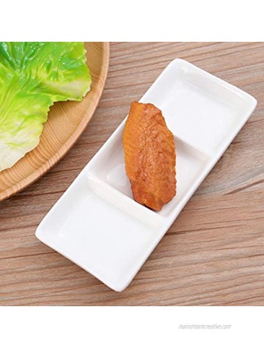 BESTonZON White Ceramic Serving Platter 3 Compartment Appetizer Serving Tray Rectangular Divided Sauce Dishes for Home Hotel Restaurant Kitchen Spices Vinegar Nuts15cm x 6.5cm White