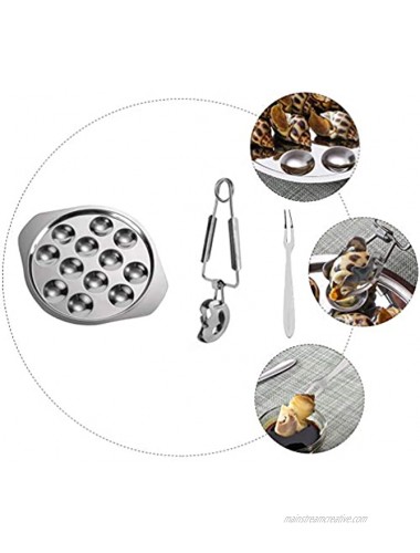 Cabilock Escargot Dining Set 12 Compartment Holes Snail Escargot Plate Tong Fork Set Oyster Serving Trays Stainless Steel Oyster Pan Shell Shaped Dishes for Lemons Sauce Oysters