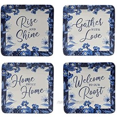 Certified International Indigo Rooster 6 Canape Luncheon Plates Set of 4 Multicolor