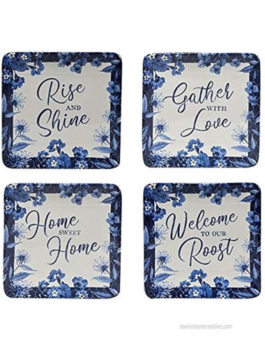 Certified International Indigo Rooster 6 Canape Luncheon Plates Set of 4 Multicolor
