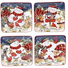 Certified International Magic of Christmas Snowman 6" Canape Luncheon Plates Set of 4 Multicolored