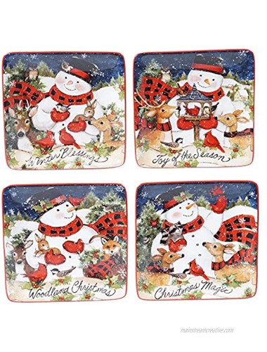 Certified International Magic of Christmas Snowman 6 Canape Luncheon Plates Set of 4 Multicolored