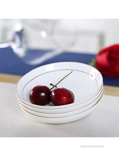 DUJUST 1st-Class Bone-china Appetizer Plates Set 4-inch White Dessert Plates in Gold Trim Bone-china Porcelain Small Plates for Ice Cream Soy Sauce Dipping Sauce Plates Fridge Safe Set of 4