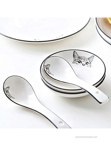 FUYU 4pcs Cat Multipurpose Ceramic Sauce Dish Seasoning Dishes Sushi Dipping Bowl Appetizer Plates Serving Dish