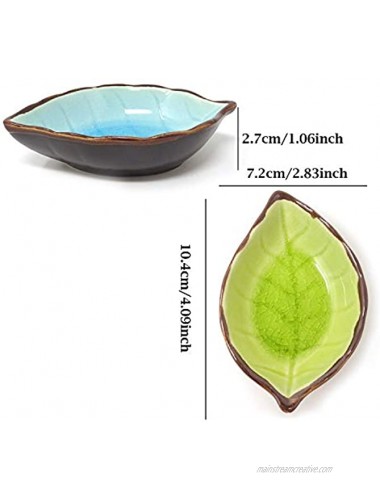 Honbay 2PCS Multi-purpose Ceramic Leaf Shape Condiment Dishes Saucers Dipping Bowls Appetizer Plate for Seasoning and Snack