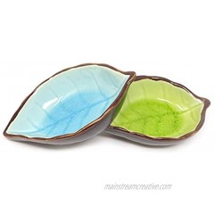 Honbay 2PCS Multi-purpose Ceramic Leaf Shape Condiment Dishes Saucers Dipping Bowls Appetizer Plate for Seasoning and Snack
