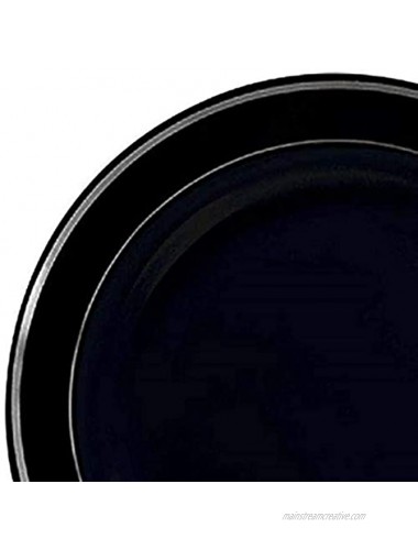 Kaya Black Plastic Appetizer Plate 7.5 | Silver Edge Rim | Pack of 10