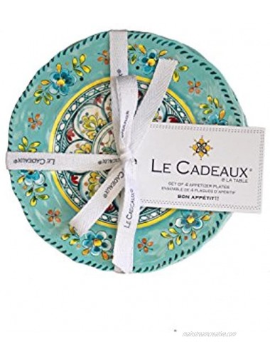 Le Cadeaux Fine Melamine 6.5” Appetizer Plate Bundle Set of 8 Madrid Turquoise