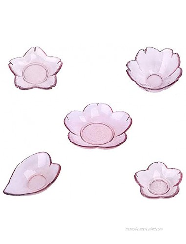 Mary Paxton Sauce Dishes,5Pack Pink Glass Appetizer Plates Dipping Bowls Tasting Dishes Sakura Flower Heart Shape Serving Dish Seasoning Saucers Bowl Little Bowls Crystal Ice Cream Snack Condiment Set