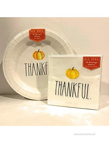 Rae Dunn THANKFUL Thanksgiving Pumpkin Coated Desert Plates 8 16 Plates + 40 Napkins Set of 2