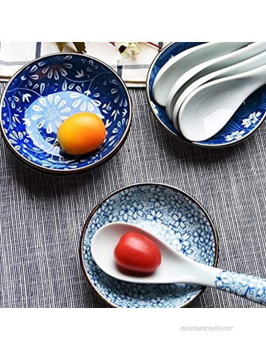 Sizikato 4pcs Blue and White Floral Ceramic Soy Sauce Dipping Bowls Side Dishes for Snack Sushi Fruit Appetizer Dessert. 3.8 Inches