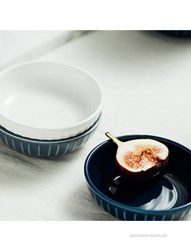 Sizikato 4pcs Retro Striped Embossed Ceramic Soy Sauce Dipping Bowls Side Dishes for Snack Sushi Fruit Appetizer Dessert. 4 Inches