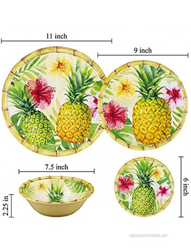 UPware 4-Piece Bamboo Pineapple Melamine 6 Inch Serving Plates Appetizer Plates Dessert Plates