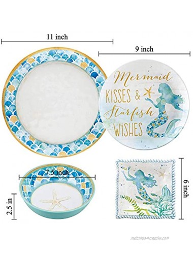 UPware 4-Piece Mermaid Melamine 6 Inch Serving Plates Appetizer Plates Dessert Plates