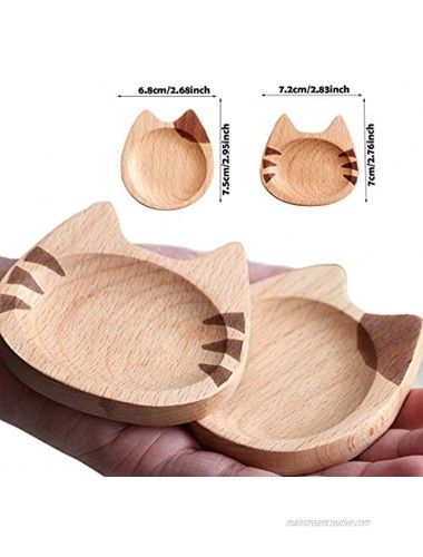 YAIKOAI 4 Pieces Wood Sauce Dishes Adorable Cat-shaped Dipping Bowls Snack Seasoning Kimchi Appetizer Plates Japanese Style Tray Serving Dish for Kitchen Restaurant Party