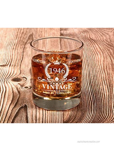 1946 75th Birthday Gifts for Men Vintage Whiskey Glass 75 Birthday Gifts for Dad Son Husband Brother Funny 75th Birthday Gifts Present Ideas for Him 75 Year Old Bday Party Decoration