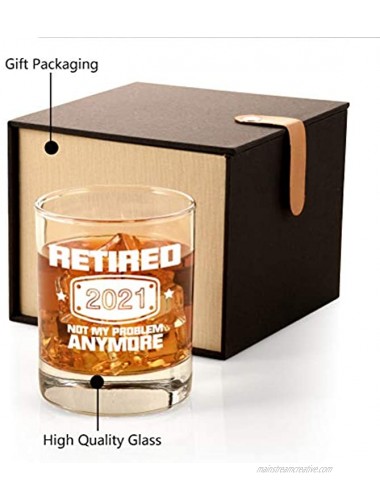 2021 Retirement Gifts for Men Funny Retired 2021 Not My Problem Any More Whiskey Glass Gift Happy Retirement Gifts for Office Coworkers Boss Dad Husband Brother Friends
