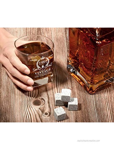 30th Birthday Gifts for Men Vintage 1991 Whiskey Glass and Stones Funny 30 Birthday Gift for Dad Husband Brother Son 30th Anniversary Present Ideas for Him 30 Bday Decorations 12OZ