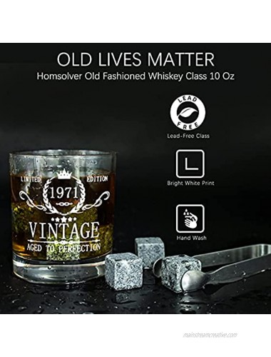 50th Birthday Gifts for Men 1971 Old Fashion Whiskey Glass Gift Boxed Set Funny Whiskey Gifts Anniversary Fathers Day Retirement Gifts for 50 Year Old Men Grandfather Dad Husband Friends