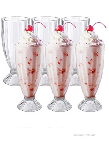 Cedilis 6 Pack Milkshake Glass with 6 Long Metal Spoons,Old Fashioned Soda Glasses Fountain Classic Glass for Ice Cream Clear 12oz