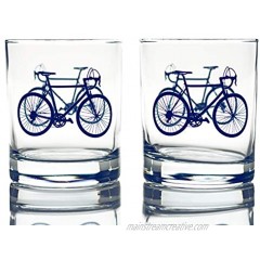 Greenline Goods – Bicycle Whiskey Glasses Set of 2 |10 oz Tumbler Gift Set with Colorful Cyclist Designs | Unique Gifts for Cyclists & Bike Riders [Navy]