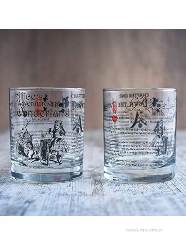 Greenline Goods Whiskey Glasses Alice in Wonderland Set of 2 | Literature Rocks Glass with Lewis Carroll Book Images & Writing