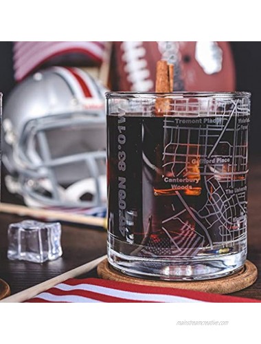 Greenline Goods Whiskey Glasses – Etched Ohio State Campus Map Set of 2| 10 Oz Tumbler Gift Set Game Day Old Fashioned Rocks Glasses