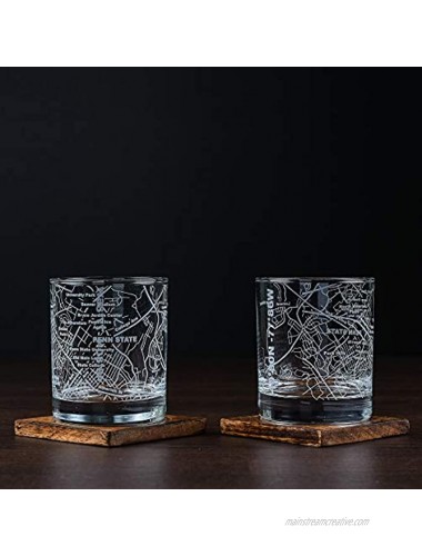Greenline Goods Whiskey Glasses – Etched Penn State Campus Map Set of 2| 10 Oz Tumbler Gift Set Game Day Old Fashioned Rocks Glasses