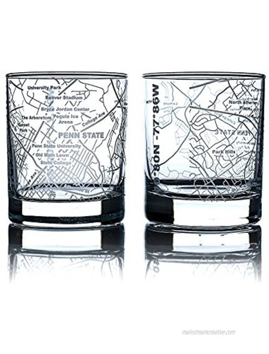 Greenline Goods Whiskey Glasses – Etched Penn State Campus Map Set of 2| 10 Oz Tumbler Gift Set Game Day Old Fashioned Rocks Glasses