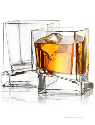 JoyJolt Carre Square Scotch Glasses Old Fashioned Whiskey Glasses 10-Ounce Ultra Clear Whiskey Glass for Bourbon and Liquor Set Of 2 Glassware