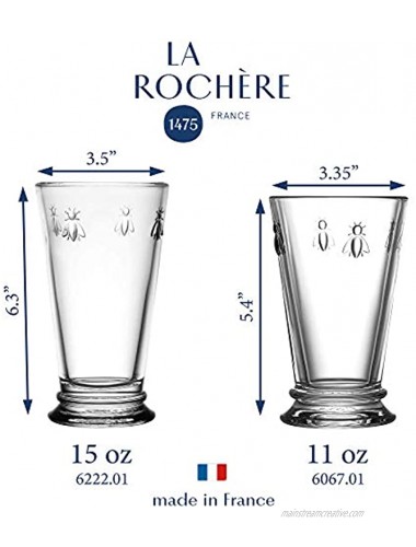 La Rochere Fine French Glassware Embossed with Napoleon Bee 15-ounce Double Old Fashioned Glass Set of 6