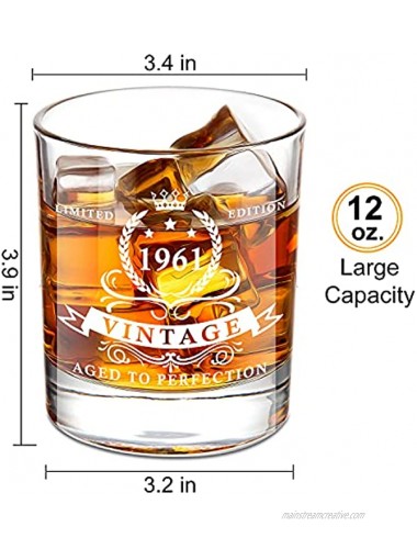Lighten Life 60th Birthday Gifts for Men,1961 Whiskey Glass in Valued Wooden Box,Whiskey Bourbon Glass for 60 Years Old Dad,Husband,Friend,12 oz Old Fashioned Glass