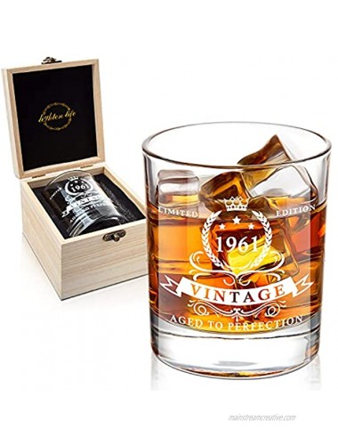 Lighten Life 60th Birthday Gifts for Men,1961 Whiskey Glass in Valued Wooden Box,Whiskey Bourbon Glass for 60 Years Old Dad,Husband,Friend,12 oz Old Fashioned Glass