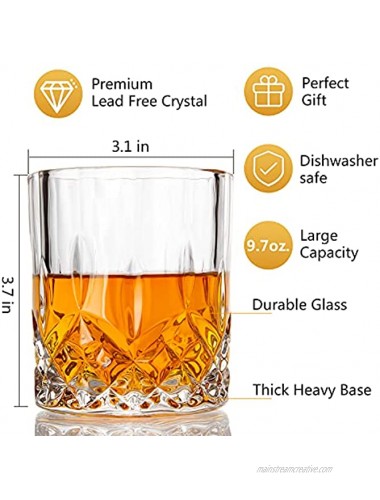 Lighten Life Crystal Whiskey Glasses 9.7 oz Whiskey Glass Set of 4 ,Old Fashioned Glass in Gift Box,Premium Thick Bottom Bourbon Glass for Cognac,Cocktail,Liquor,Scotch Glasses for Men