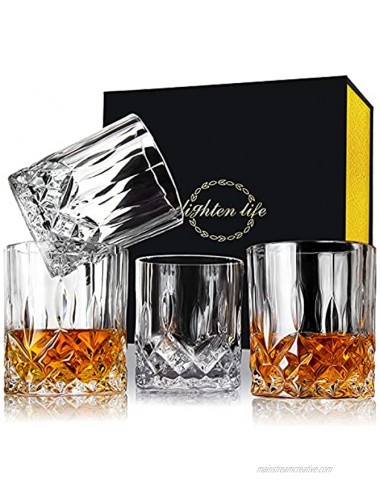 Lighten Life Crystal Whiskey Glasses 9.7 oz Whiskey Glass Set of 4 ,Old Fashioned Glass in Gift Box,Premium Thick Bottom Bourbon Glass for Cognac,Cocktail,Liquor,Scotch Glasses for Men