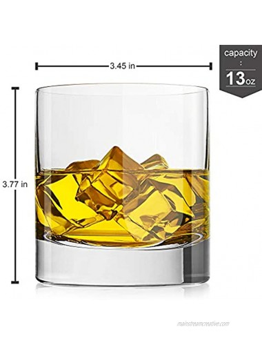 LUXU Crystal Whiskey Glasses 13oz Heavy Base Old Fashioned Rocks Glasses Lowball Bar Glasses for Bourbon Scotch Whiskey Cocktails Cognac Large Cocktail Tumblers Set of 2
