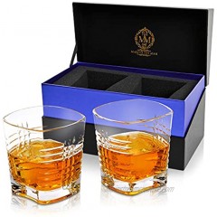 MAKETH THE MAN Genuine Lead-Free Crystal Whiskey Glasses Set Of 2. 10oz Bourbon Glass Set For Men. Double Old Fashioned Glass For Scotch Whisky & Other Liquor. Heritage European Design Rocks Glasses.