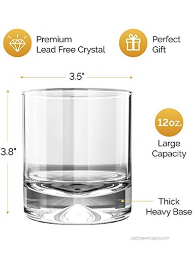 MOFADO Crystal Old Fashioned Whiskey Glasses Classic 12oz Set of 2 Thick Weighted Bottom Hand Blown Crystal in a Gift Box Perfect for Scotch Bourbon Manhattans Cocktails
