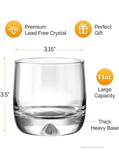 MOFADO Crystal Whiskey Glasses Trendy Curved 11oz Set of 2 Hand Blown Crystal in a Gift Box Perfect for Scotch Bourbon Manhattans Old Fashioned Cocktails