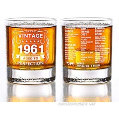 Old Fashioned Glasses-1961-Vintage 1961 Old Time Information 10.25oz Whiskey Rocks Glass -60th Birthday Aged to Perfection 60 Years Old Gifts Bourbon Scotch Lowball Old Fashioned-1PCS