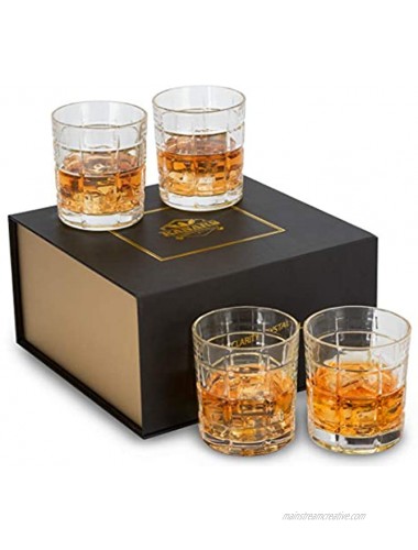 Old Fashioned Whiskey Glass 10 Oz KANARS Crystal Rocks Glasses Set of 4 in Gift Box for Cocktail Bourbon Scotch Irish Whisky or Cognac Bar Lowball Glass for Men