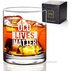 Old Lives Matter Glass Whiskey Glass Old Fashioned Glass Lowball Rocks Barware 12oz Retirement Birthday Gift for Men Husband Dad Grandpa Scotch Bourbon Tequila Cocktail Gin Vodka Tumbler