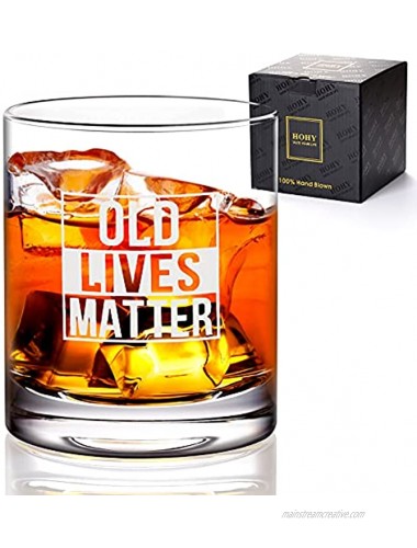 Old Lives Matter Glass Whiskey Glass Old Fashioned Glass Lowball Rocks Barware 12oz Retirement Birthday Gift for Men Husband Dad Grandpa Scotch Bourbon Tequila Cocktail Gin Vodka Tumbler