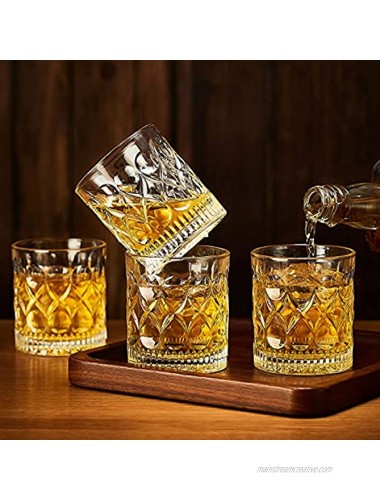 OPAYLY Crystal Whiskey Glasses 10oz Set of 4 Rocks Glasses in Gift Box- Perfect for Scotch Bourbon Cocktail Drinks Rum glasses- for Him Dad Husband Friends Clear