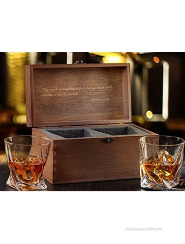Premium Quality Whiskey Glasses Set of 2 in Hand Crafted Wooden Box – Lead-Free Crystal Old Fashioned Tasting Tumblers For Scotch Whisky Liquor Bourbon 10 oz. Luxury Gift Set For Men or Women