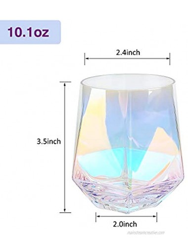 Rainbow Cocktail Glasses Beasea 10 oz Iridescent Whiskey Glasses Set of 4 Diamond Wine Drink Tumblers Old Fashioned Scotch Wine Cups for Bourbon & Rock Style
