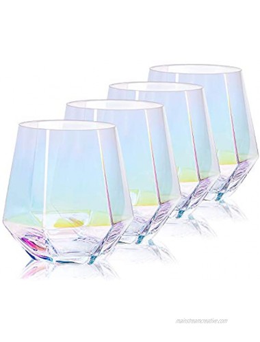 Rainbow Cocktail Glasses Beasea 10 oz Iridescent Whiskey Glasses Set of 4 Diamond Wine Drink Tumblers Old Fashioned Scotch Wine Cups for Bourbon & Rock Style